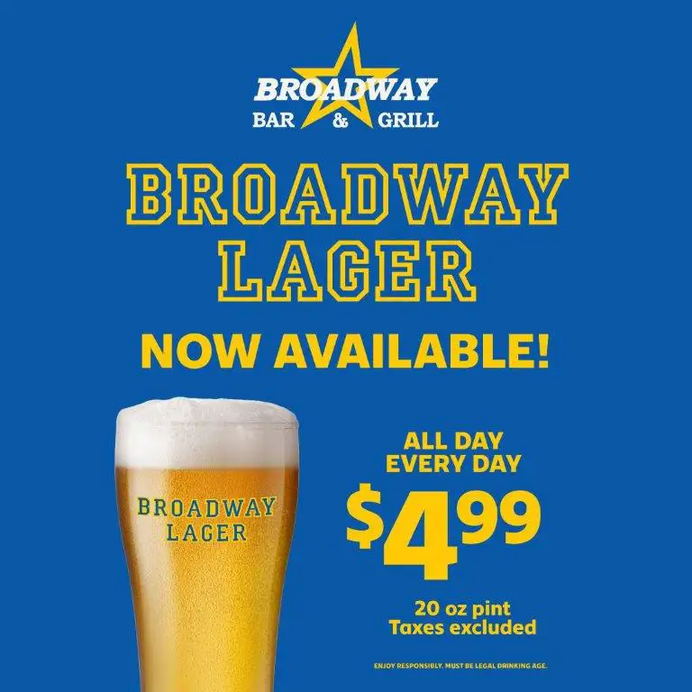 New Broadway lager available at Broadway Bar and Gill locations. 