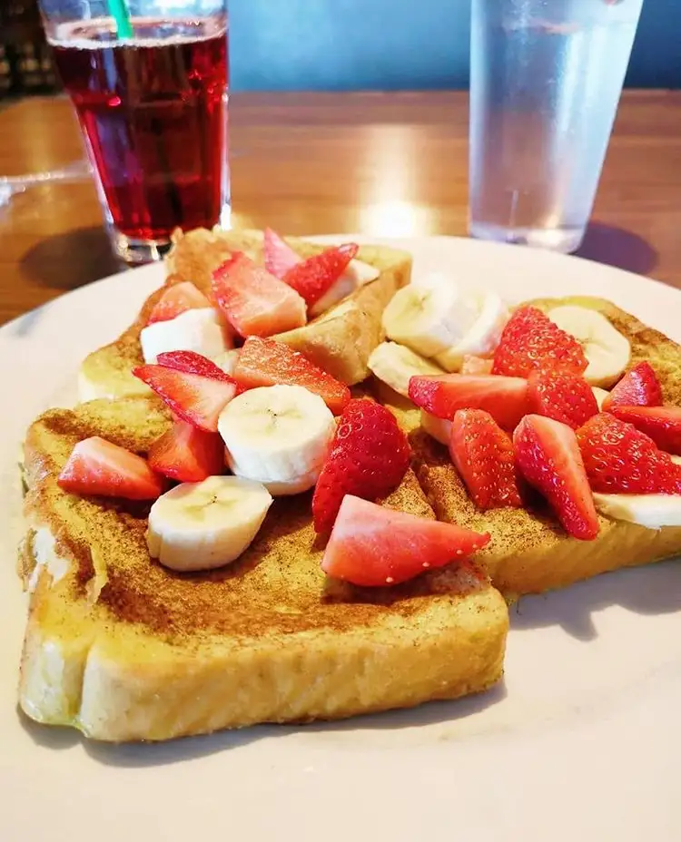 French toast with fresh bananas and strawberries at Broadway. 