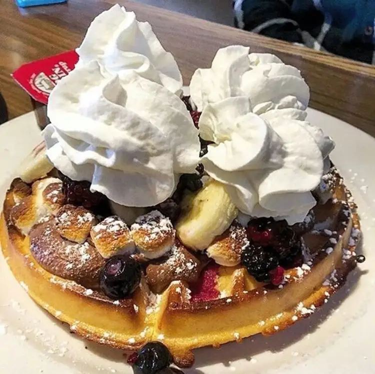 Waffles with bananas and whipped cream from Broadway. 